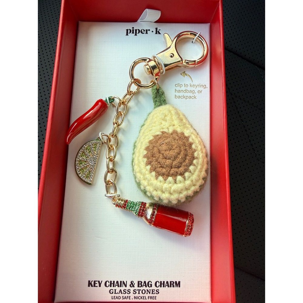Piper K Avocado Chili Lime Hot Sauce Keychain Bag Charm Glass‎ Stones NIB